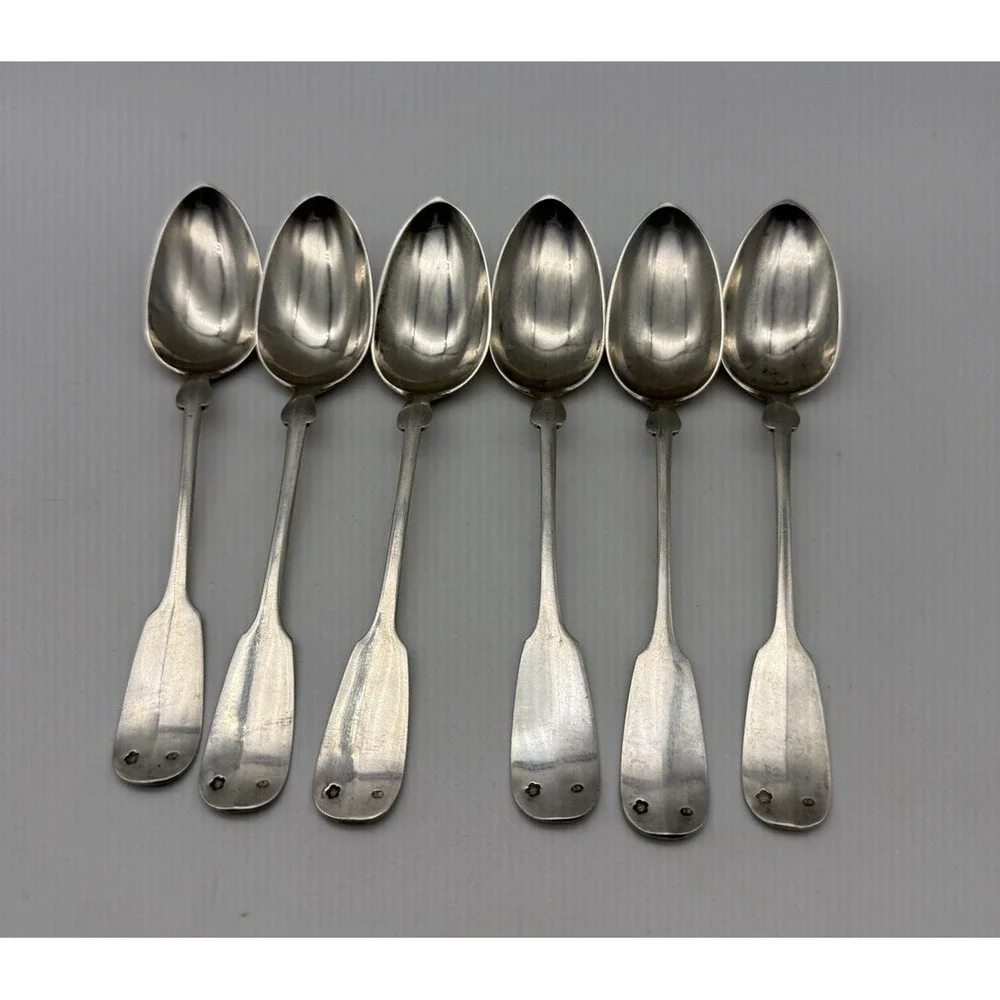 6 Antique Fiddleback Austrian 800 Silver Spoons Diana Head & JK Mark 129 grams